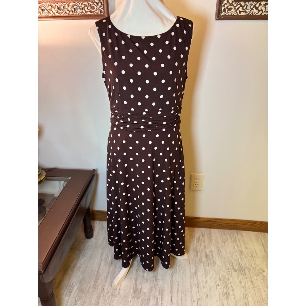 Y2K‎ Jessica Howard Dress Brown White Polka Dot Sleeveless Midi Career Casual - Picture 11 of 16